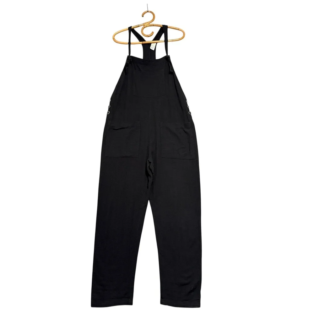 L. Space | Freya Overalls Black Tie Shoulder Jumpsuit Beach Cover-up Size L - Picture 2 of 12